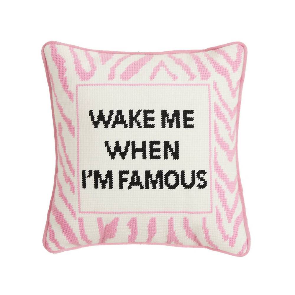 NEW PEKING HANDICRAFT wake me when famous embroidered pillow in pink